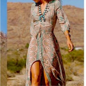 Cream and Brown Tie Front Maxi Sundress